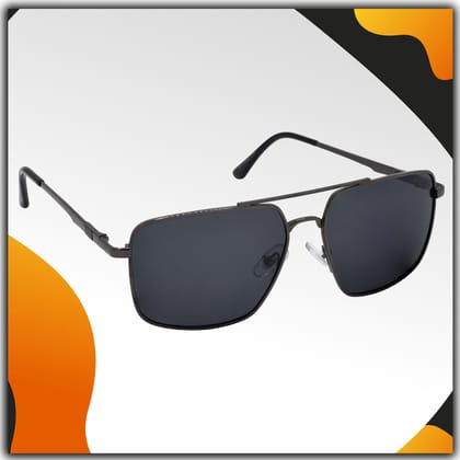Stylish Rectangular Pilot Full-Frame Metal Polarized Sunglasses for Men and Women | Black Lens and Grey Frame | HRS-KC1011-GRY-BK-P