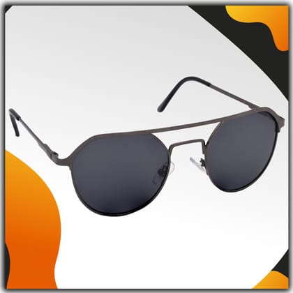 Stylish Round Full-Frame Metal Polarized Sunglasses for Men and Women | Black Lens and Grey Frame | HRS-KC1012-GRY-BK-P