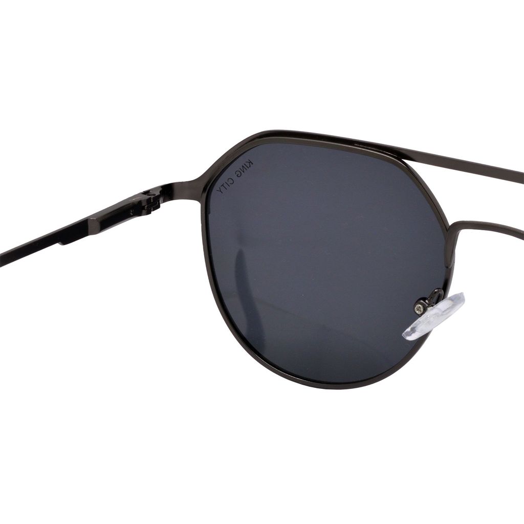 Stylish Round Full-Frame Metal Polarized Sunglasses for Men and Women | Black Lens and Grey Frame | HRS-KC1012-GRY-BK-P