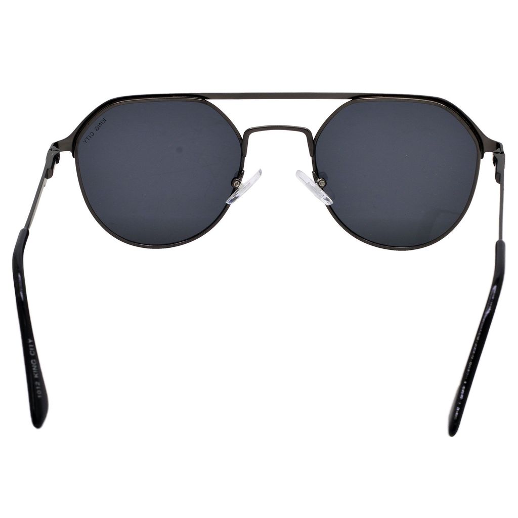 Stylish Round Full-Frame Metal Polarized Sunglasses for Men and Women | Black Lens and Grey Frame | HRS-KC1012-GRY-BK-P