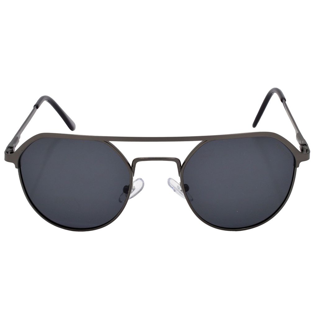 Stylish Round Full-Frame Metal Polarized Sunglasses for Men and Women | Black Lens and Grey Frame | HRS-KC1012-GRY-BK-P