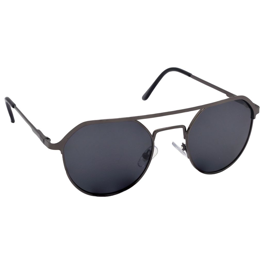 Stylish Round Full-Frame Metal Polarized Sunglasses for Men and Women | Black Lens and Grey Frame | HRS-KC1012-GRY-BK-P