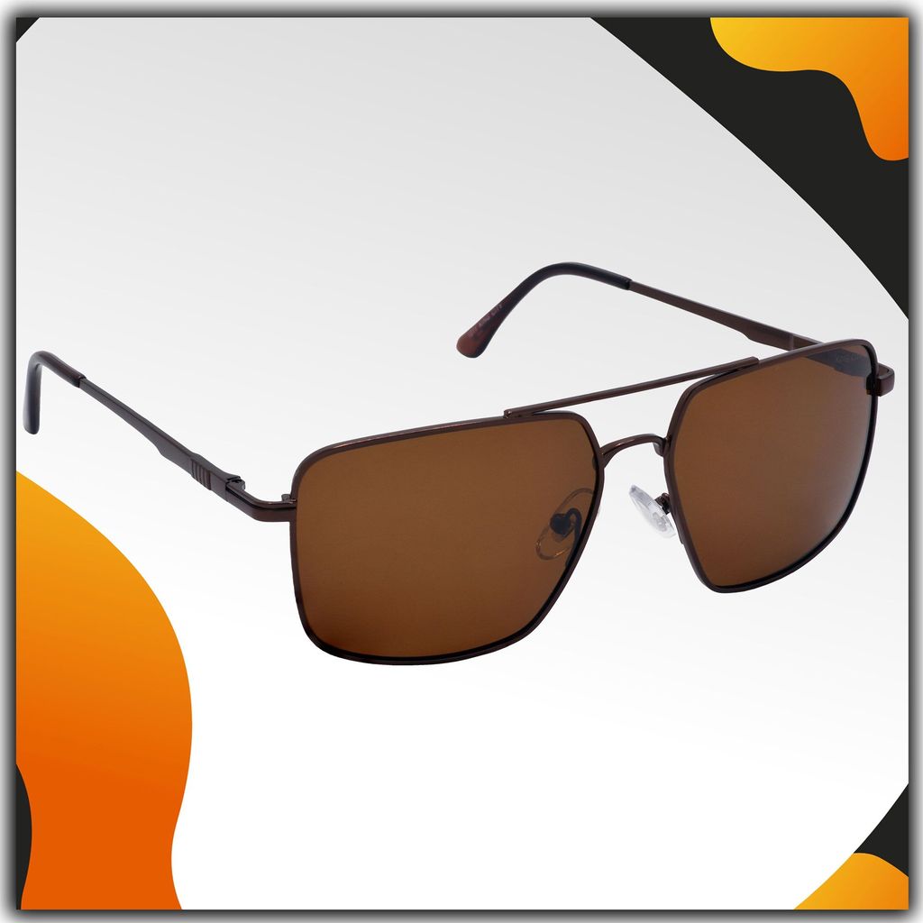Stylish Rectangular Pilot Full-Frame Metal Polarized Sunglasses for Men and Women | Brown Lens and Brown Frame | HRS-KC1011-BWN-BWN-P - Sunglasses | Buy online on ZillyBuy