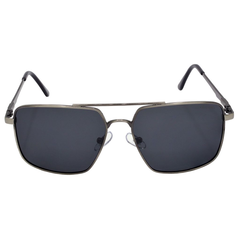 Stylish Rectangular Pilot Full-Frame Metal Polarized Sunglasses for Men and Women | Black Lens and Steel Grey Frame | HRS-KC1011-LGRY-BK-P