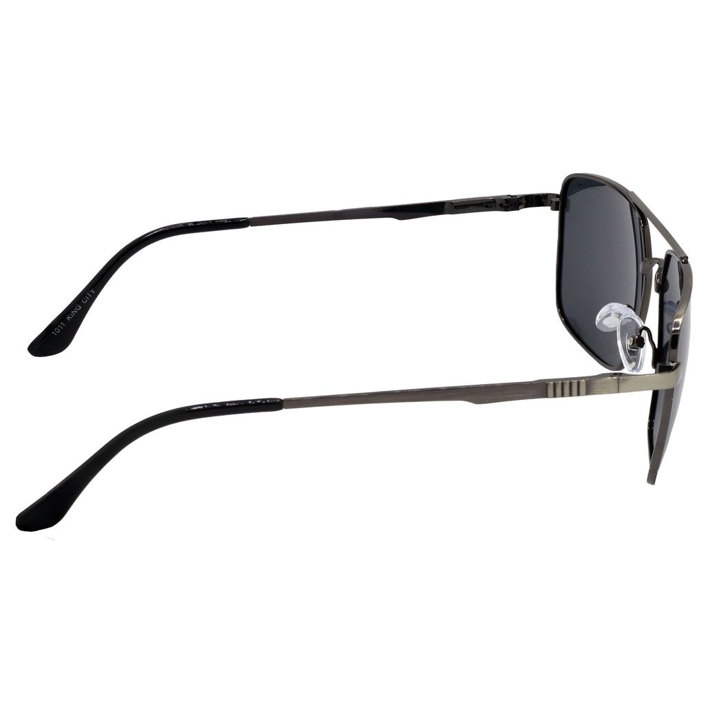 Stylish Rectangular Pilot Full-Frame Metal Polarized Sunglasses for Men and Women | Black Lens and Steel Grey Frame | HRS-KC1011-LGRY-BK-P