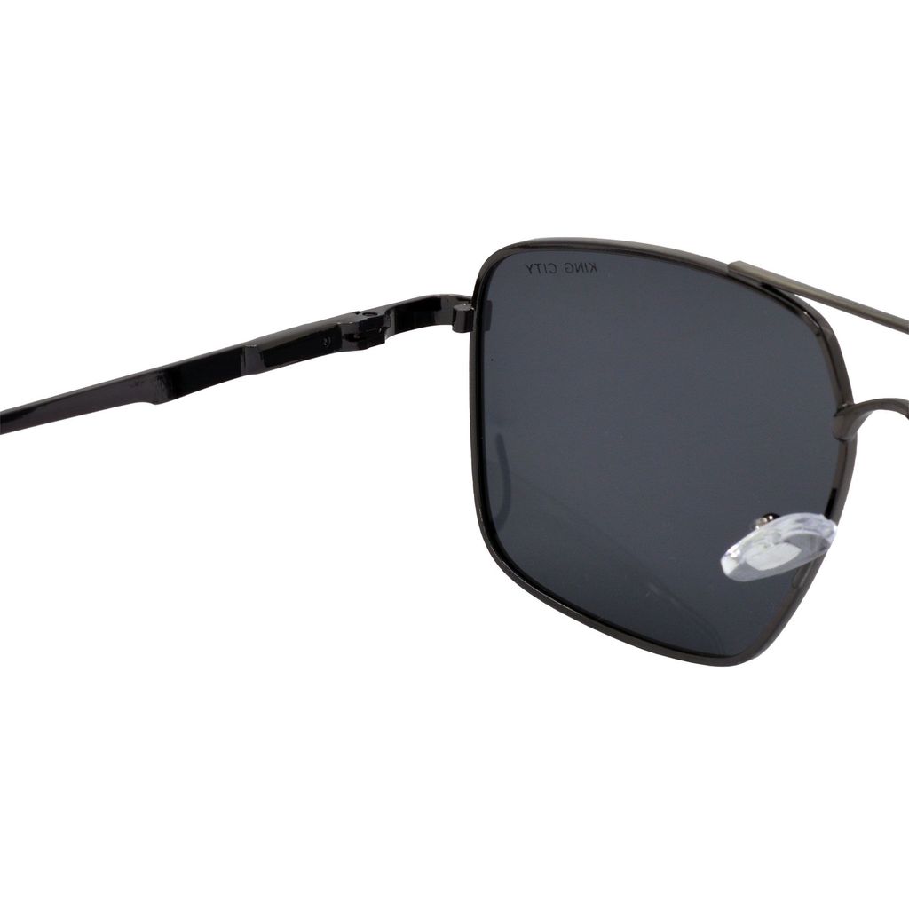 Stylish Rectangular Pilot Full-Frame Metal Polarized Sunglasses for Men and Women | Black Lens and Steel Grey Frame | HRS-KC1011-LGRY-BK-P