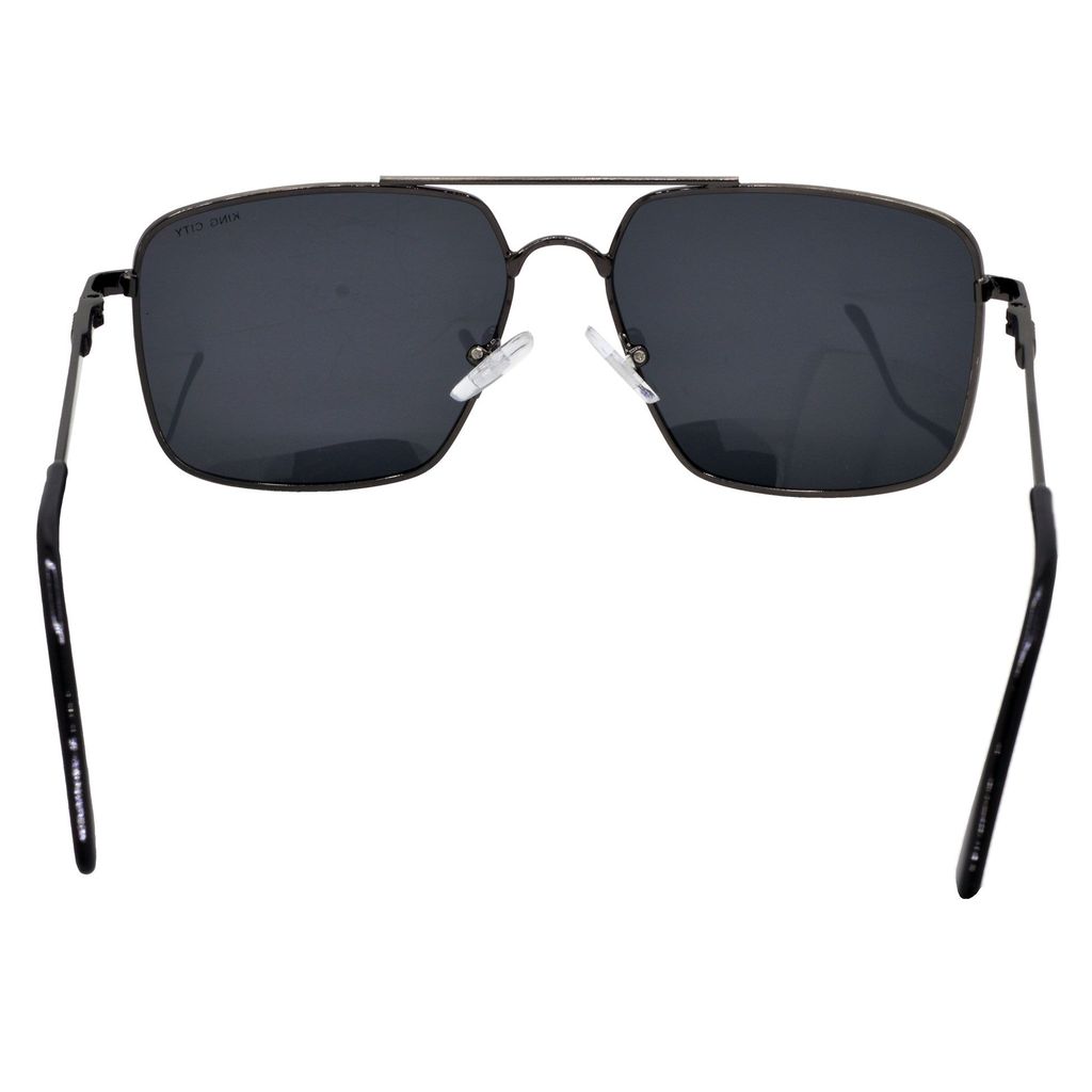 Stylish Rectangular Pilot Full-Frame Metal Polarized Sunglasses for Men and Women | Black Lens and Steel Grey Frame | HRS-KC1011-LGRY-BK-P