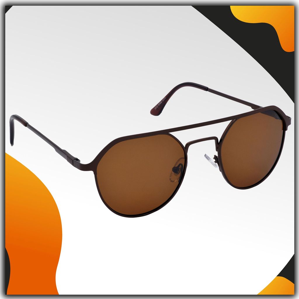 Stylish Round Full-Frame Metal Polarized Sunglasses for Men and Women | Brown Lens and Brown Frame | HRS-KC1012-BWN-BWN-P - Sunglasses | Buy online on ZillyBuy