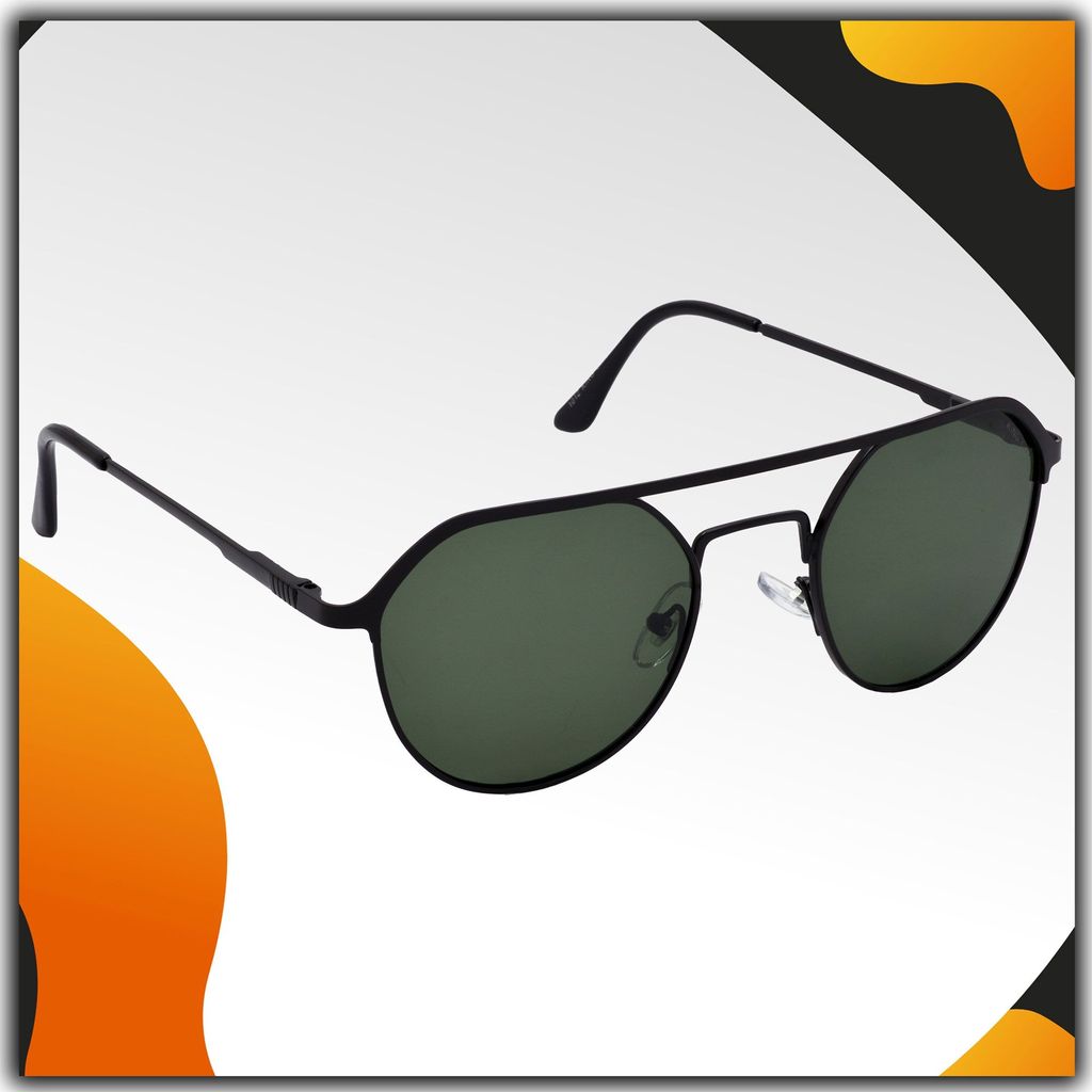 Stylish Round Full-Frame Metal Polarized Sunglasses for Men and Women | Green Lens and Black Frame | HRS-KC1012-BK-GRN-P - Sunglasses | Buy online on ZillyBuy