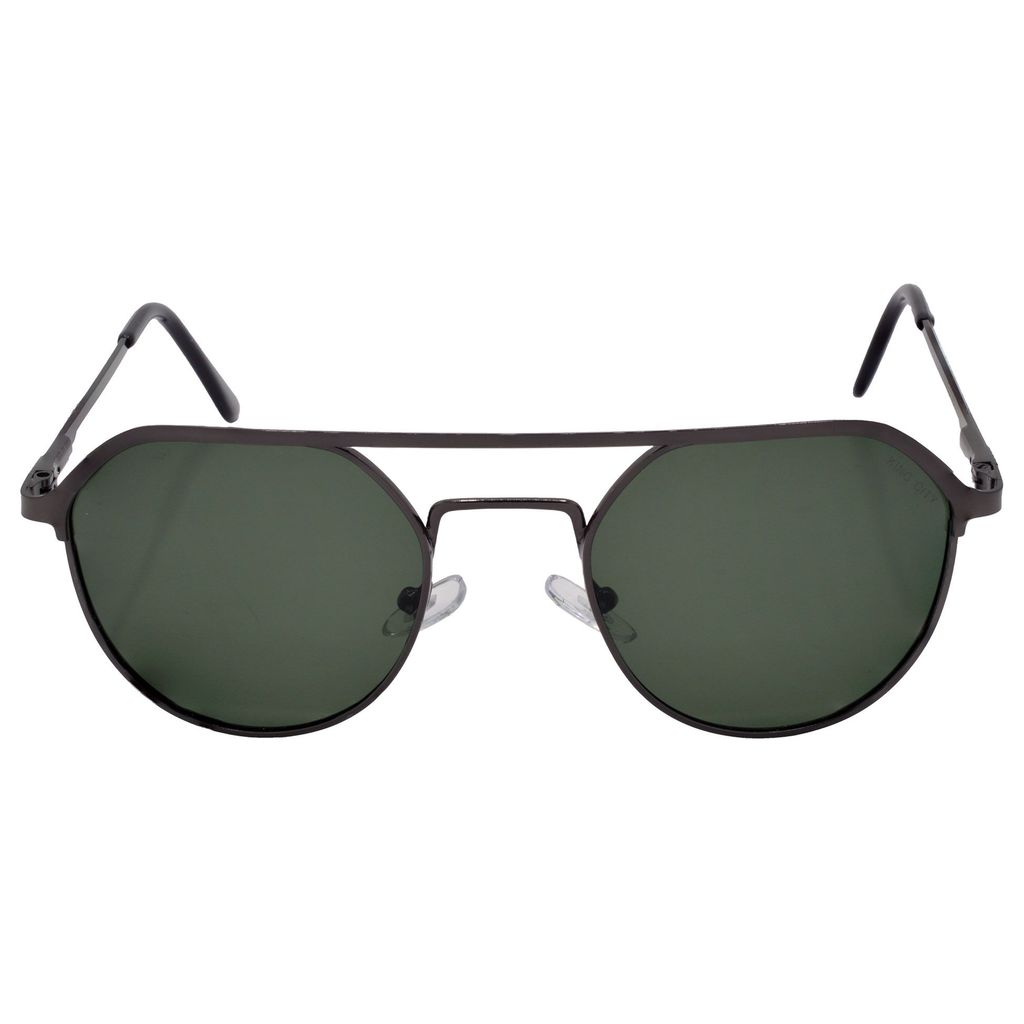 Stylish Round Full-Frame Metal Polarized Sunglasses for Men and Women | Green Lens and Grey Frame | HRS-KC1012-GRY-GRN-P