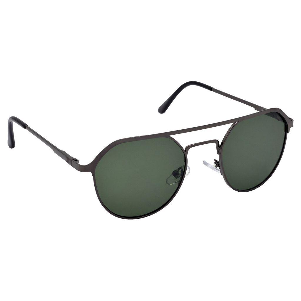 Stylish Round Full-Frame Metal Polarized Sunglasses for Men and Women | Green Lens and Grey Frame | HRS-KC1012-GRY-GRN-P