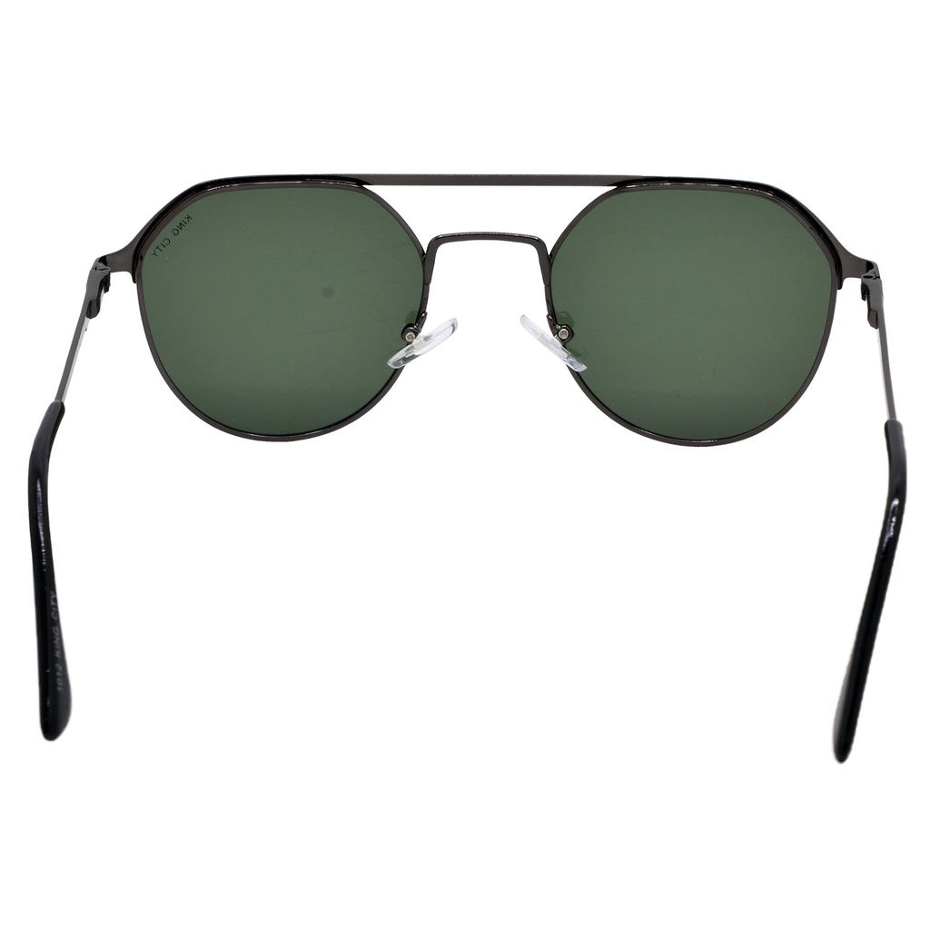 Stylish Round Full-Frame Metal Polarized Sunglasses for Men and Women | Green Lens and Grey Frame | HRS-KC1012-GRY-GRN-P