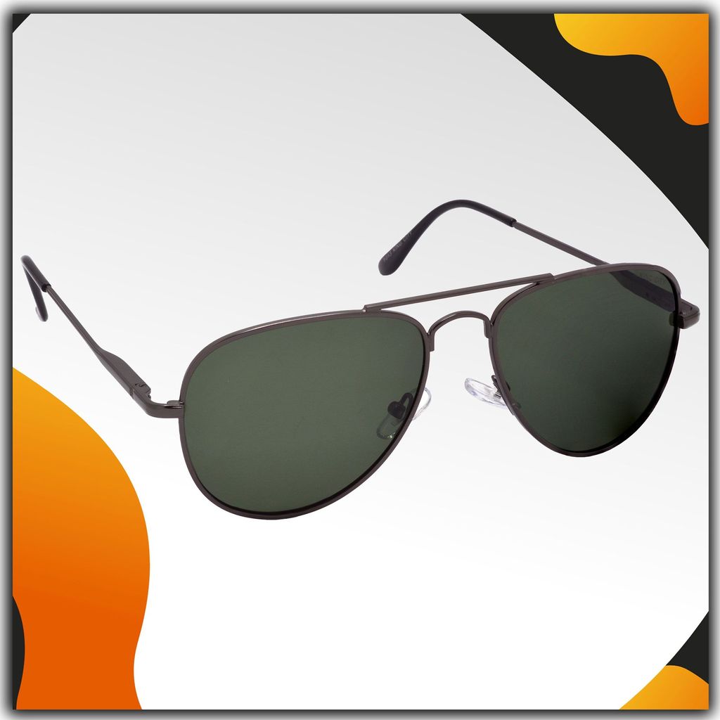 Stylish Pilot Full-Frame Metal Polarized Sunglasses for Men and Women | Green Lens and Grey Frame | HRS-KC1013-GRY-GRN-P