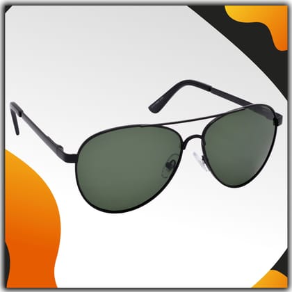 Stylish Pilot Full-Frame Metal Polarized Sunglasses for Men and Women | Green Lens and Black Frame | HRS-KC1015-BK-GRN-P