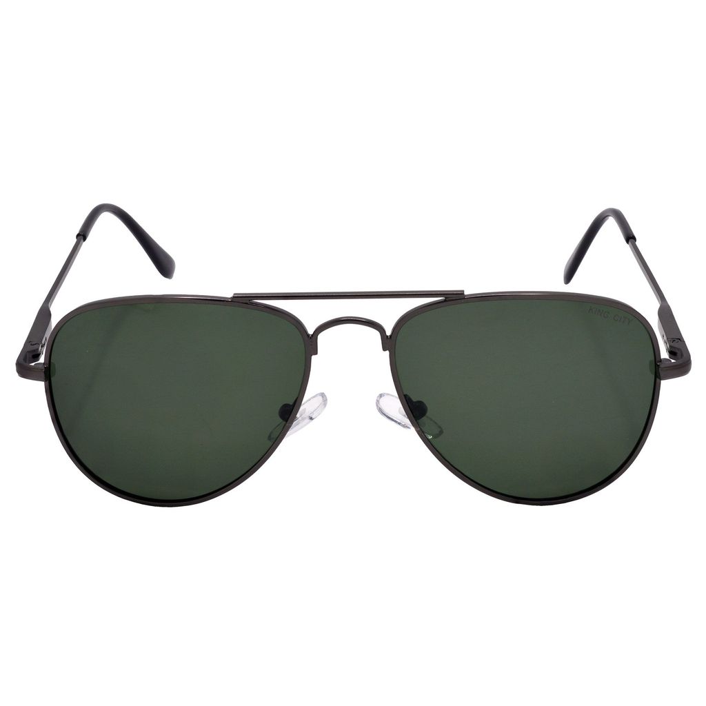 Stylish Pilot Full-Frame Metal Polarized Sunglasses for Men and Women | Green Lens and Grey Frame | HRS-KC1013-GRY-GRN-P
