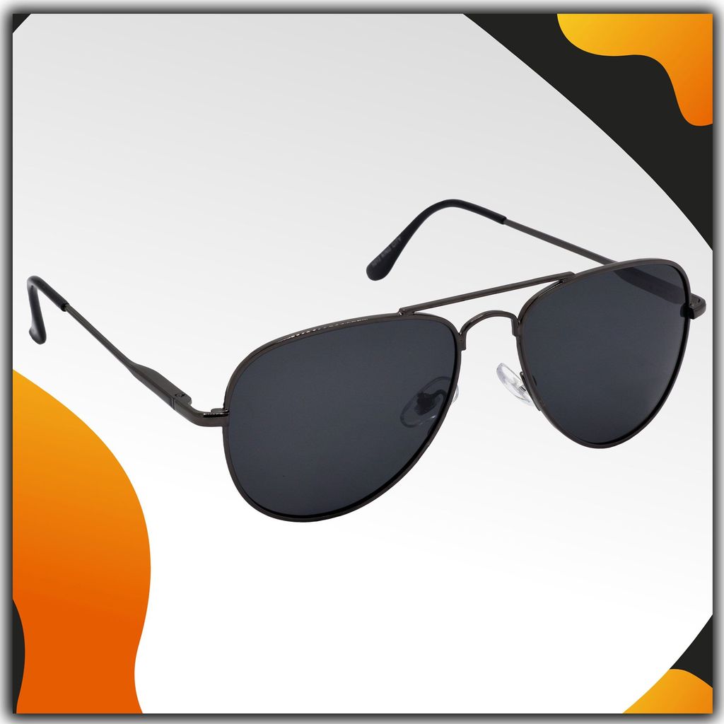 Stylish Pilot Full-Frame Metal Polarized Sunglasses for Men and Women | Black Lens and Grey Frame | HRS-KC1013-GRY-BK-P - Sunglasses | Buy online on ZillyBuy