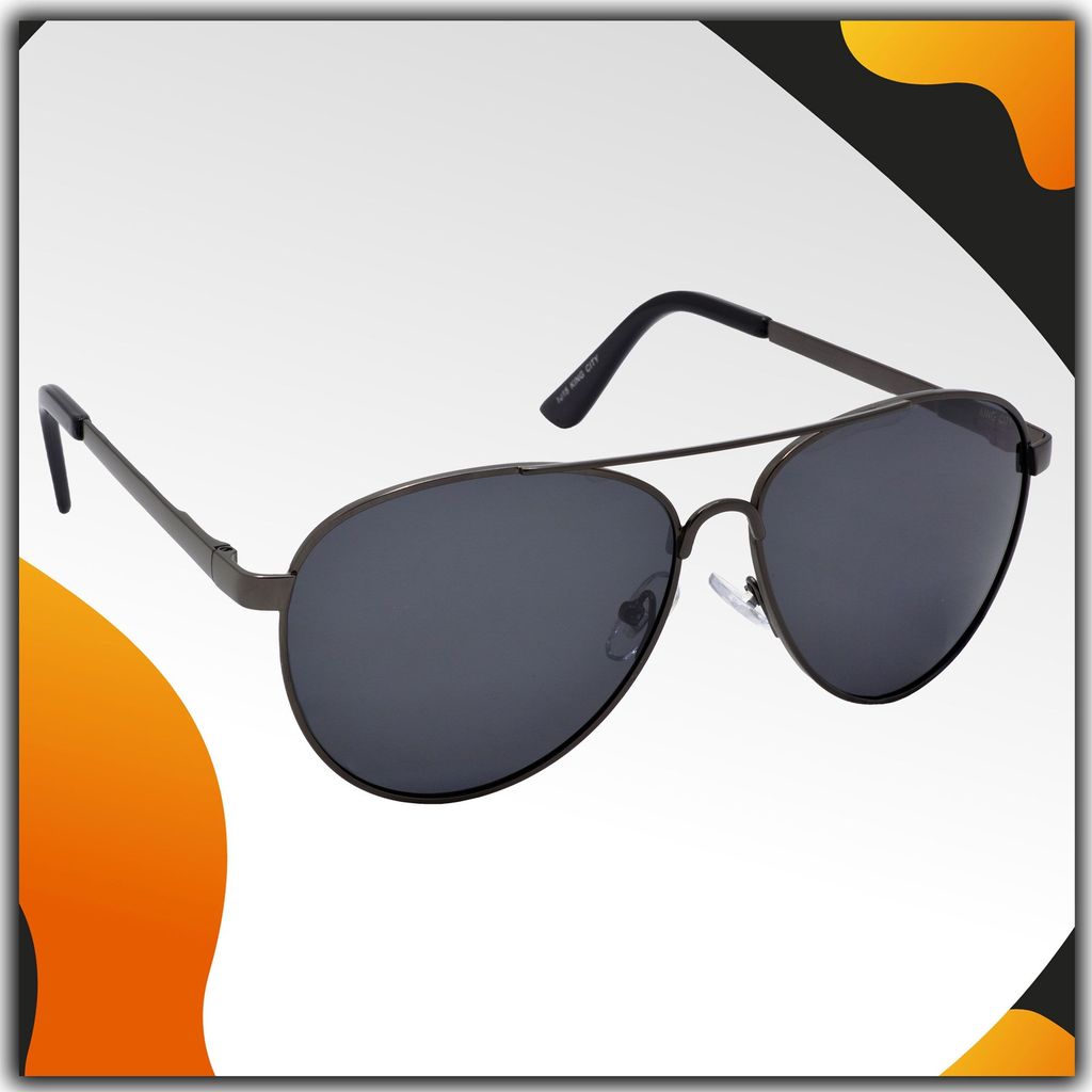 Stylish Pilot Full-Frame Metal Polarized Sunglasses for Men and Women | Black Lens and Grey Frame | HRS-KC1015-GRY-BK-P