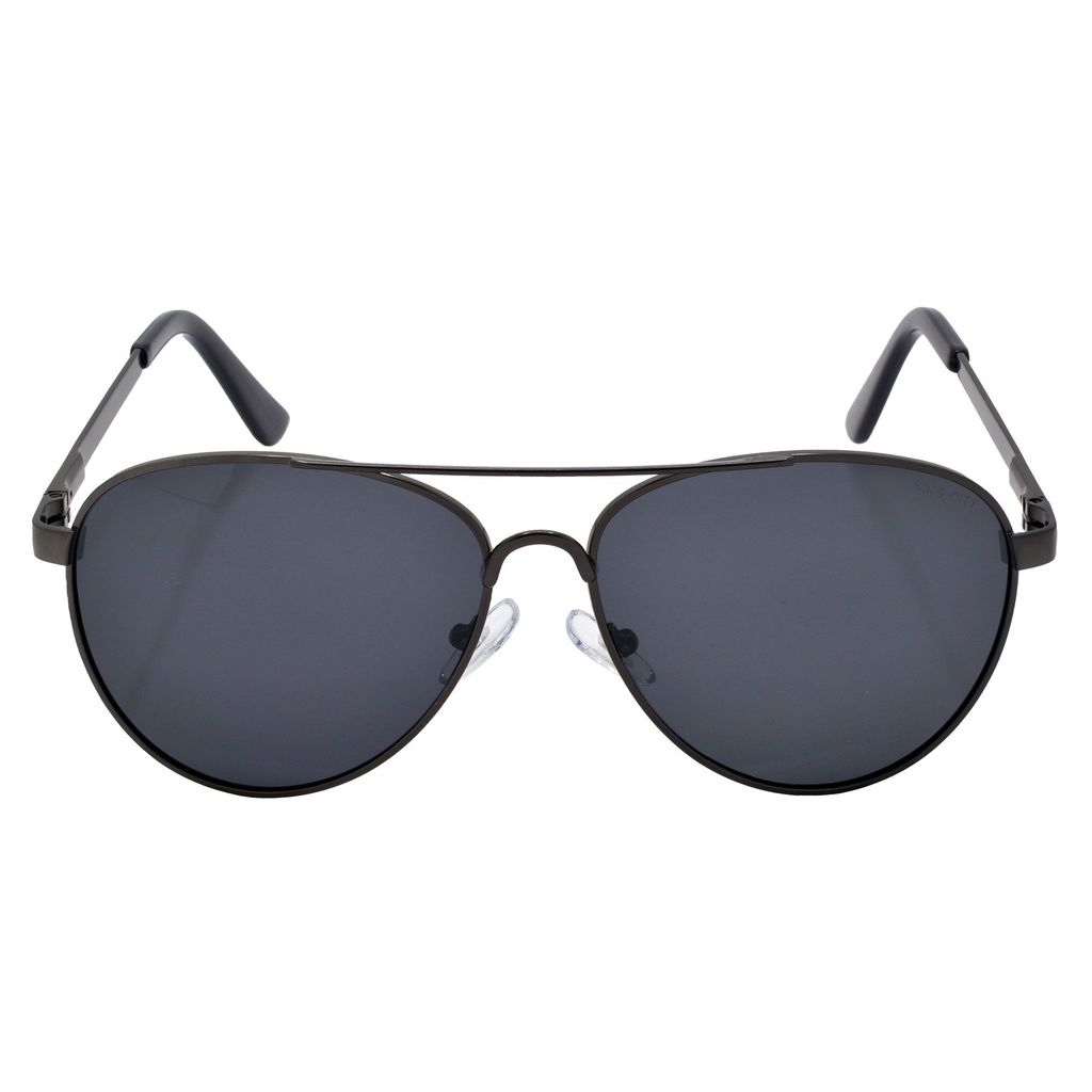Stylish Pilot Full-Frame Metal Polarized Sunglasses for Men and Women | Black Lens and Grey Frame | HRS-KC1015-GRY-BK-P