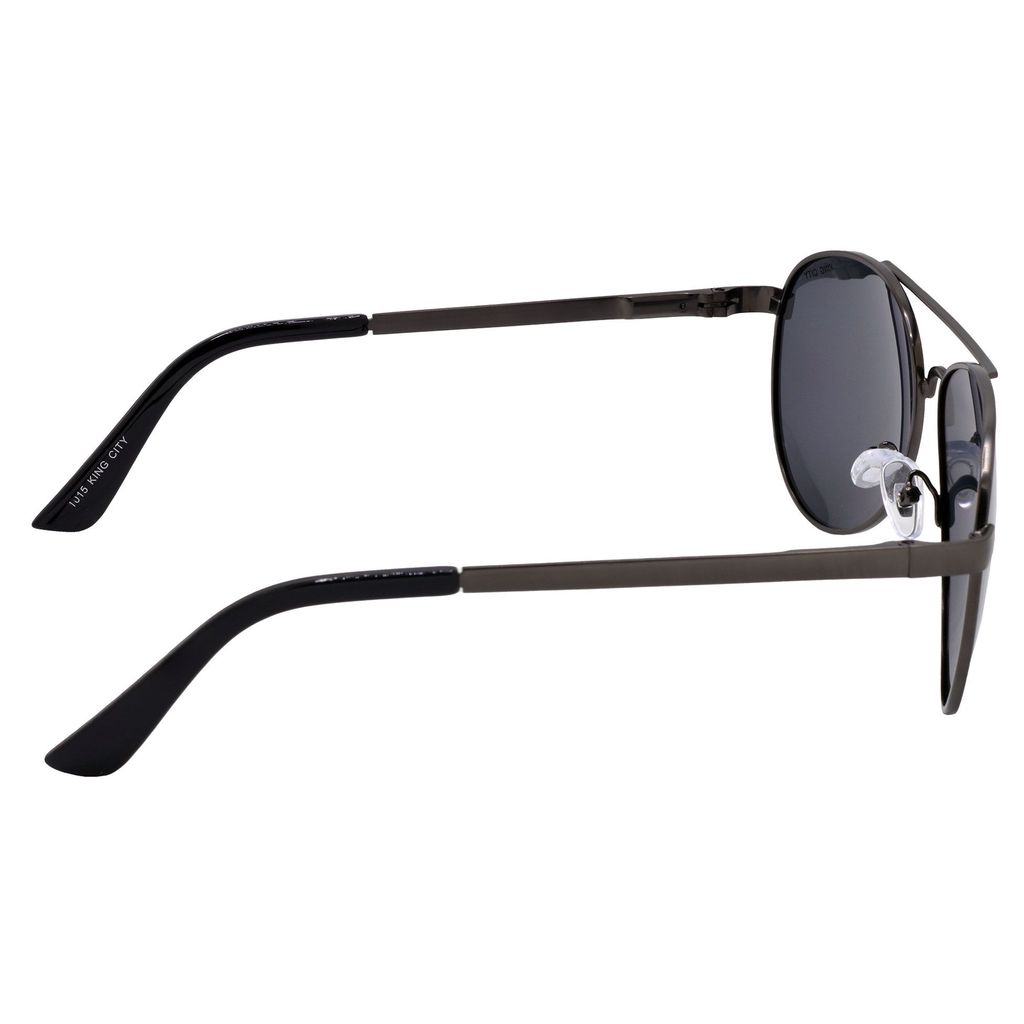 Stylish Pilot Full-Frame Metal Polarized Sunglasses for Men and Women | Black Lens and Grey Frame | HRS-KC1015-GRY-BK-P