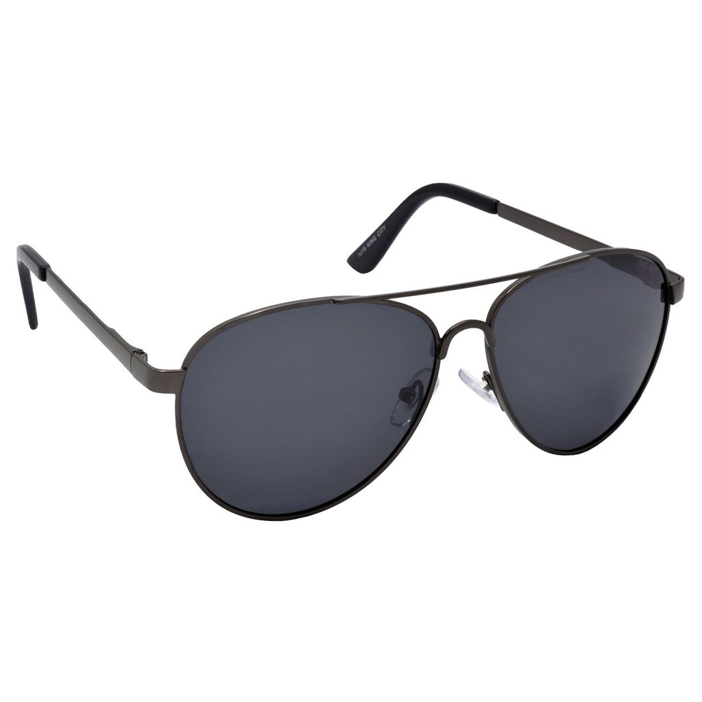 Stylish Pilot Full-Frame Metal Polarized Sunglasses for Men and Women | Black Lens and Grey Frame | HRS-KC1015-GRY-BK-P