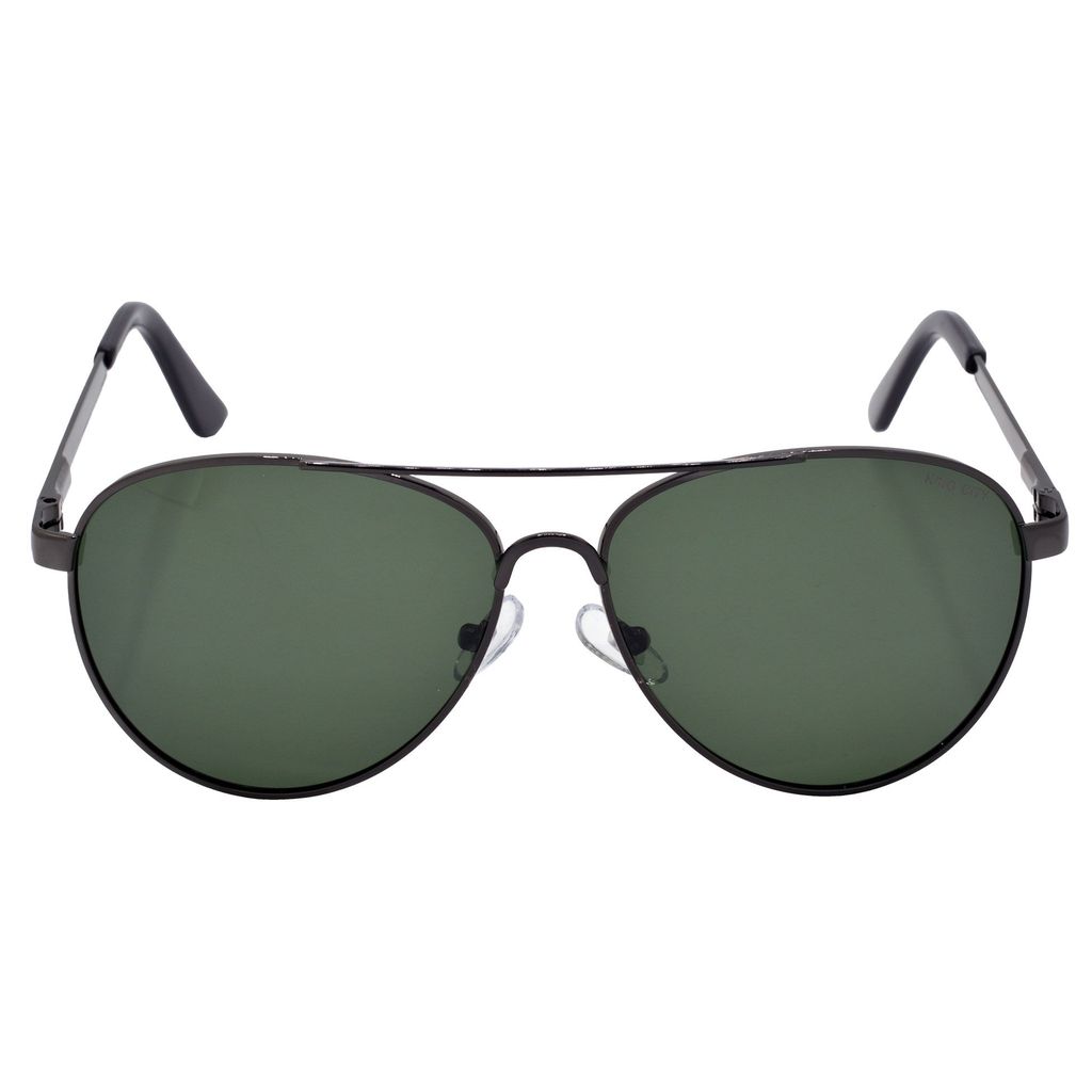 Stylish Pilot Full-Frame Metal Polarized Sunglasses for Men and Women | Green Lens and Grey Frame | HRS-KC1015-GRY-GRN-P