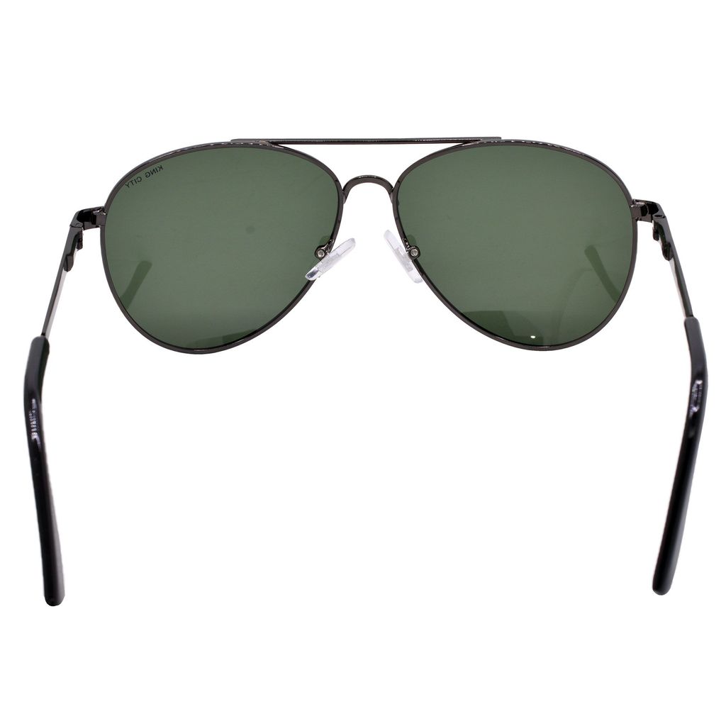 Stylish Pilot Full-Frame Metal Polarized Sunglasses for Men and Women | Green Lens and Grey Frame | HRS-KC1015-GRY-GRN-P