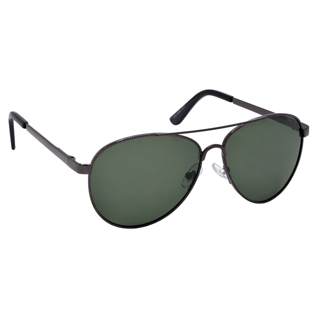Stylish Pilot Full-Frame Metal Polarized Sunglasses for Men and Women | Green Lens and Grey Frame | HRS-KC1015-GRY-GRN-P