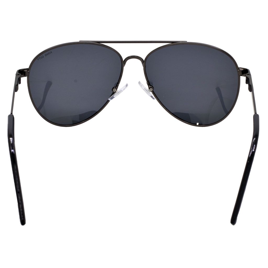 Stylish Pilot Full-Frame Metal Polarized Sunglasses for Men and Women | Black Lens and Grey Frame | HRS-KC1015-GRY-BK-P
