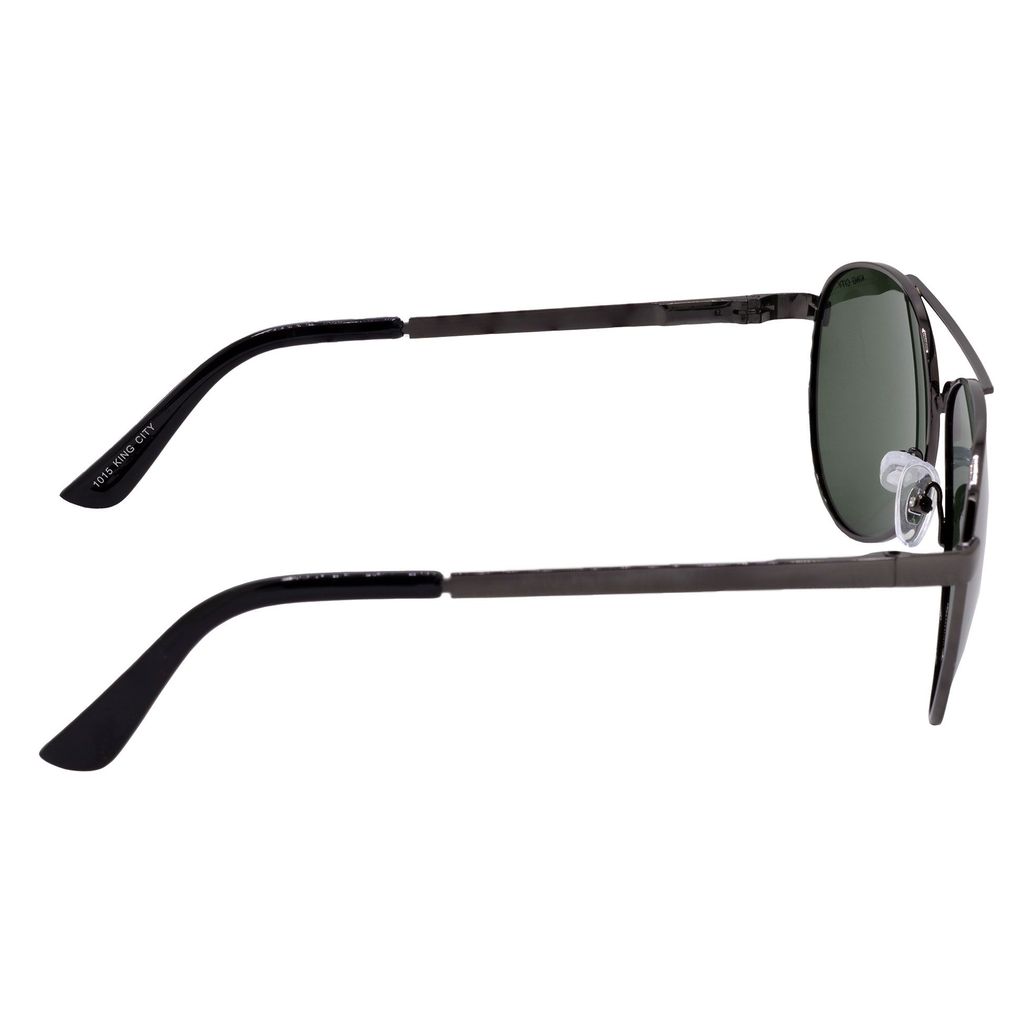 Stylish Pilot Full-Frame Metal Polarized Sunglasses for Men and Women | Green Lens and Grey Frame | HRS-KC1015-GRY-GRN-P