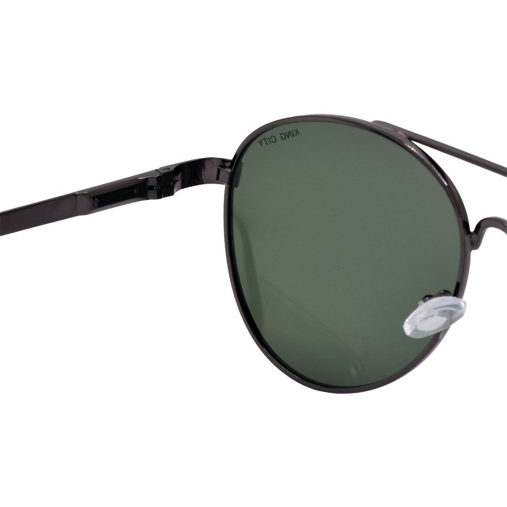 Stylish Pilot Full-Frame Metal Polarized Sunglasses for Men and Women | Green Lens and Grey Frame | HRS-KC1015-GRY-GRN-P