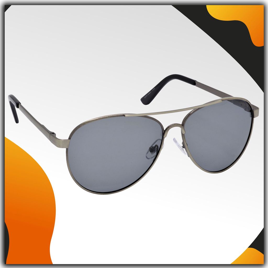 Stylish Pilot Full-Frame Metal Polarized Sunglasses for Men and Women | Black Lens and Steel Grey Frame | HRS-KC1015-LGRY-BK-P - Sunglasses | Buy online on ZillyBuy