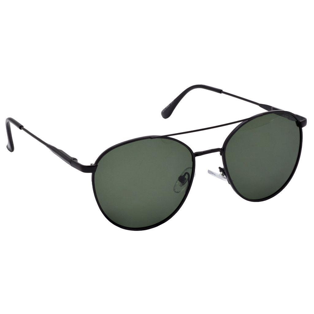 Stylish Round Full-Frame Metal Polarized Sunglasses for Men and Women | Green Lens and Grey Frame | HRS-KC1016-GRY-GRN-P