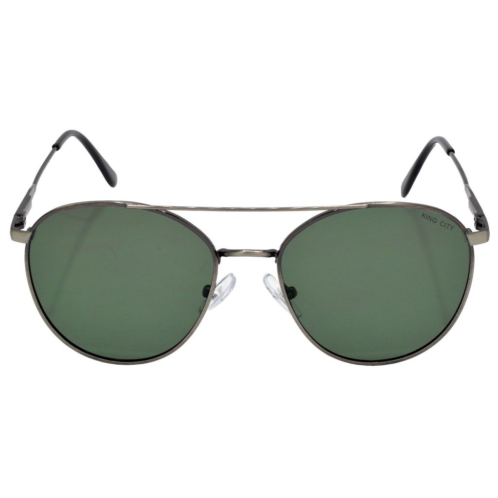 Stylish Round Full-Frame Metal Polarized Sunglasses for Men and Women | Green Lens and Grey Frame | HRS-KC1016-GRY-GRN-P