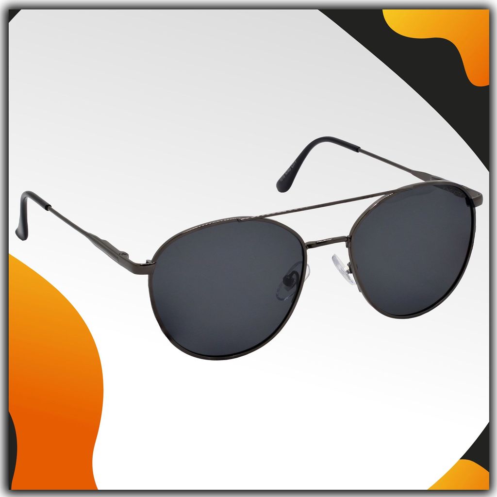 Stylish Round Full-Frame Metal Polarized Sunglasses for Men and Women | Black Lens and Grey Frame | HRS-KC1016-GRY-BK-P - Sunglasses | Buy online on ZillyBuy