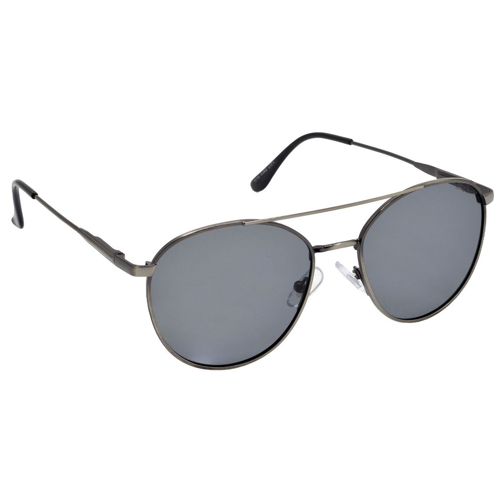 Stylish Round Full-Frame Metal Polarized Sunglasses for Men and Women | Black Lens and Steel Grey Frame | HRS-KC1016-LGRY-BK-P
