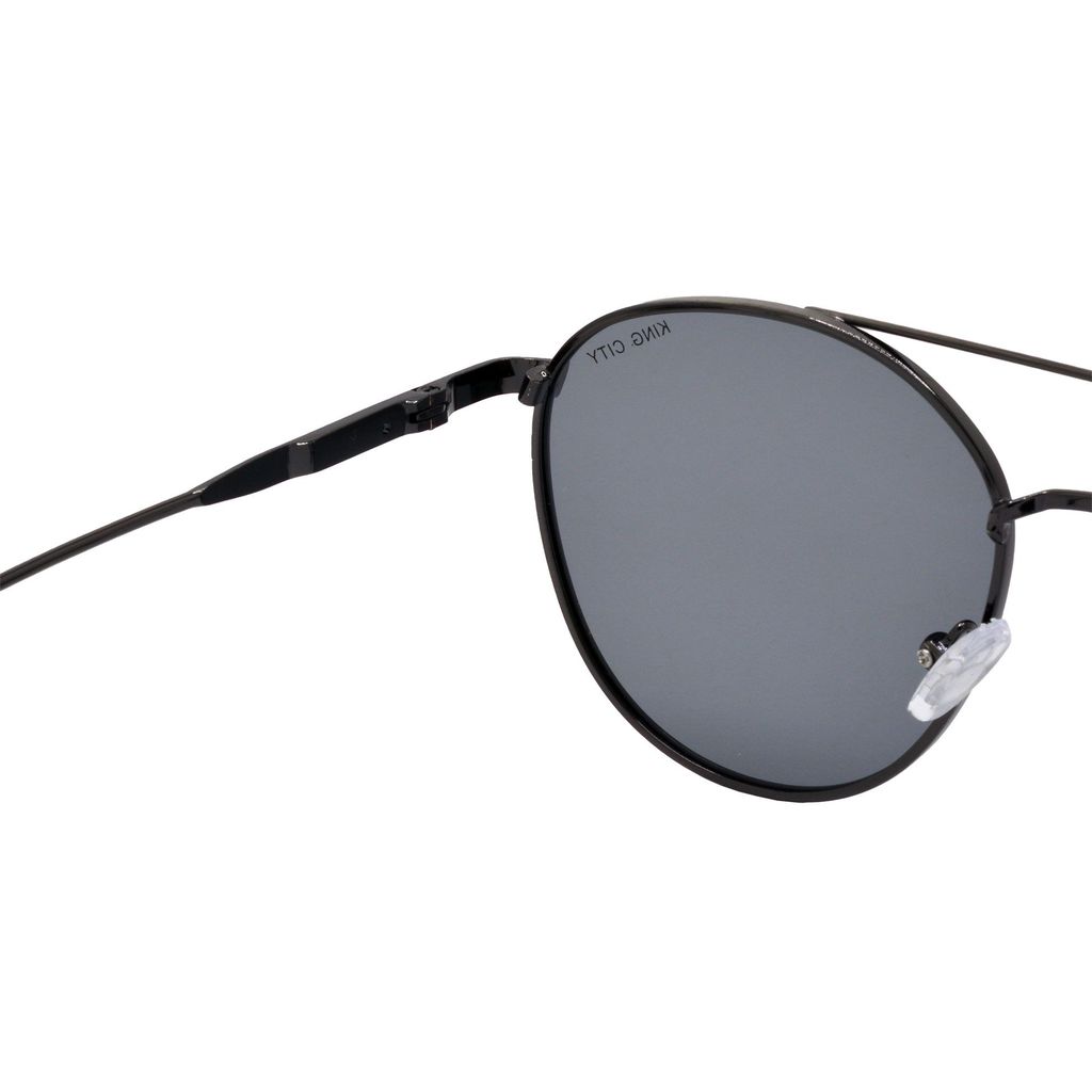 Stylish Round Full-Frame Metal Polarized Sunglasses for Men and Women | Black Lens and Steel Grey Frame | HRS-KC1016-LGRY-BK-P
