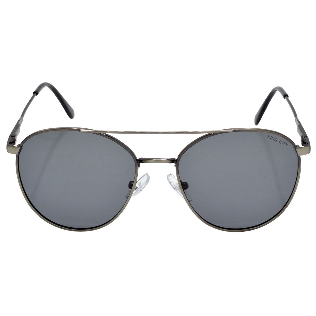 Stylish Round Full-Frame Metal Polarized Sunglasses for Men and Women | Black Lens and Steel Grey Frame | HRS-KC1016-LGRY-BK-P
