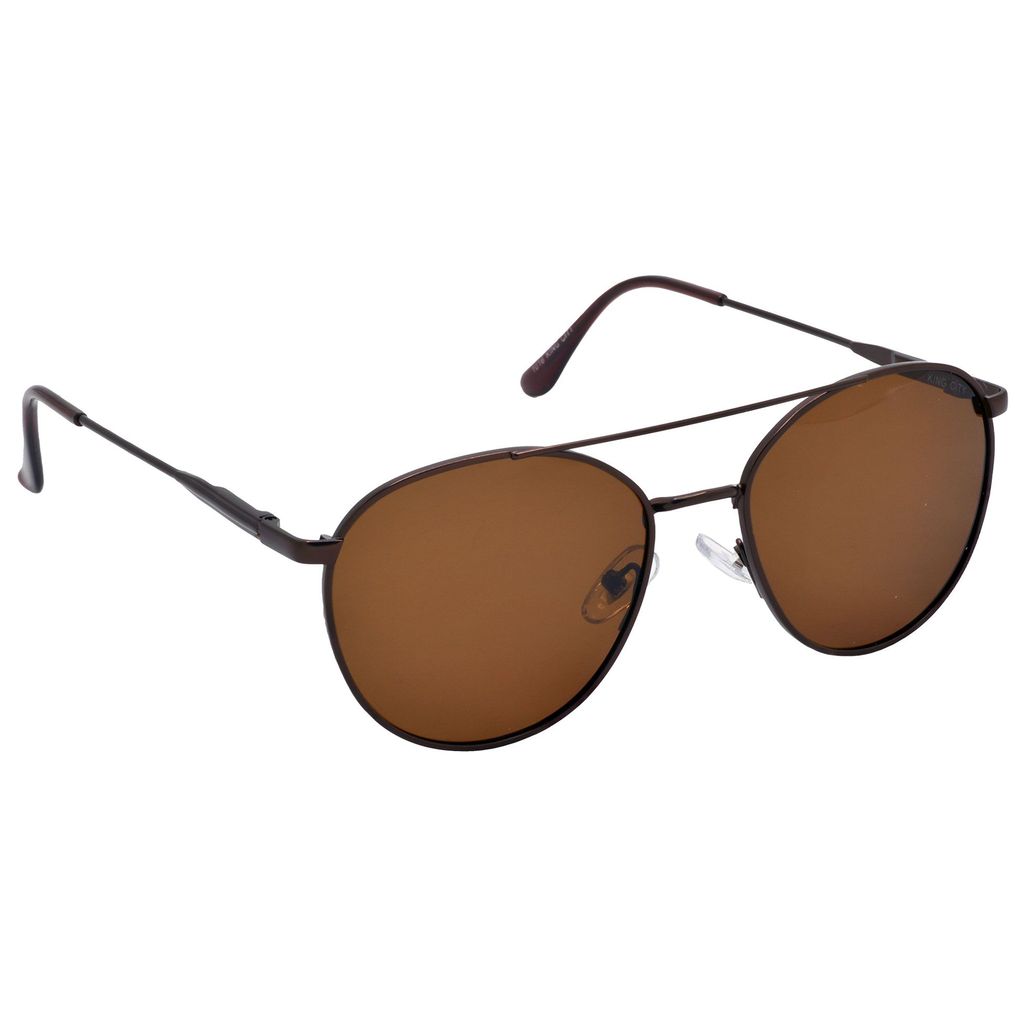Stylish Round Full-Frame Metal Polarized Sunglasses for Men and Women | Brown Lens and Brown Frame | HRS-KC1016-BWN-BWN-P