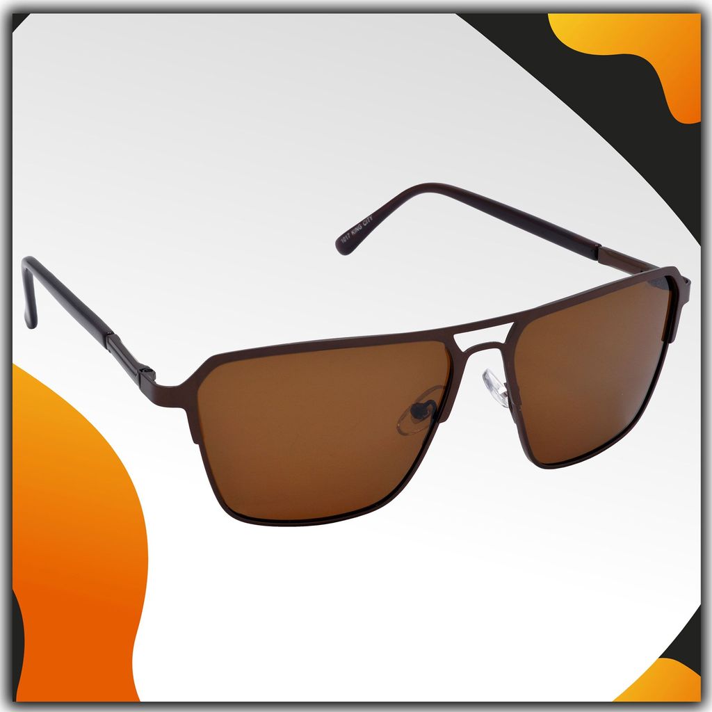 Stylish Rectangular Pilot Full-Frame Metal Polarized Sunglasses for Men and Women | Brown Lens and Brown Frame | HRS-KC1017-BWN-BWN-P - Sunglasses | Buy online on ZillyBuy
