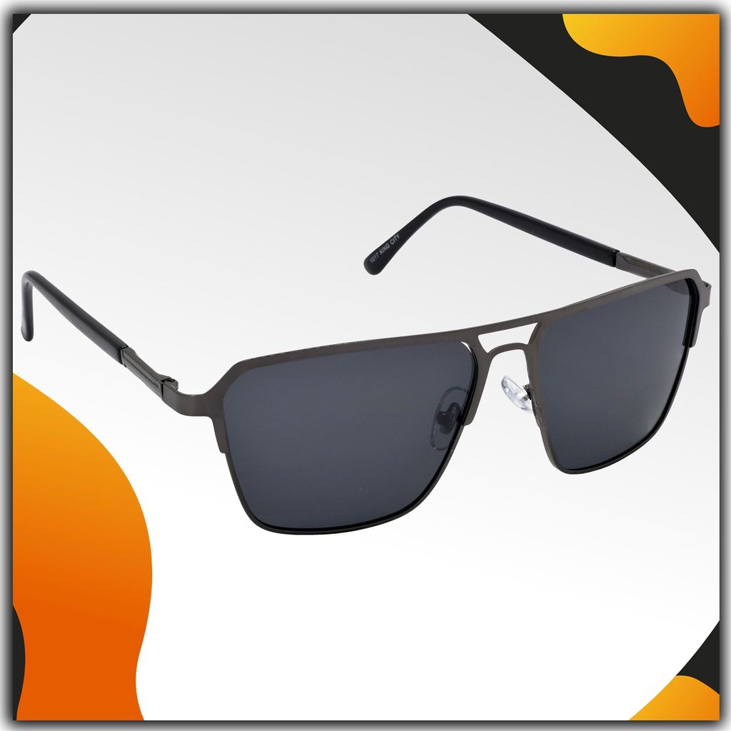 Stylish Rectangular Pilot Full-Frame Metal Polarized Sunglasses for Men and Women | Black Lens and Grey Frame | HRS-KC1017-GRY-BK-P - Sunglasses | Buy online on ZillyBuy
