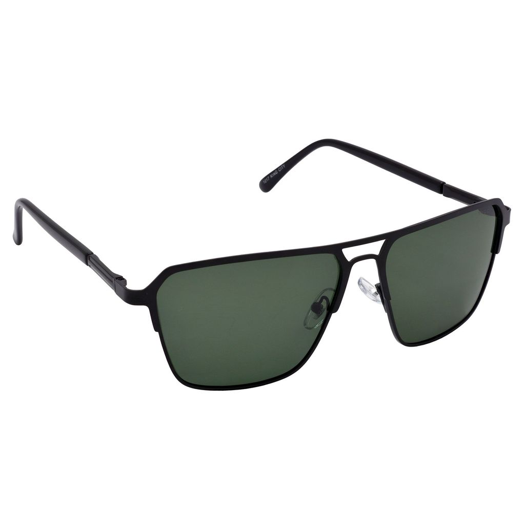 Stylish Rectangular Pilot Full-Frame Metal Polarized Sunglasses for Men and Women | Green Lens and Black Frame | HRS-KC1017-BK-GRN-P