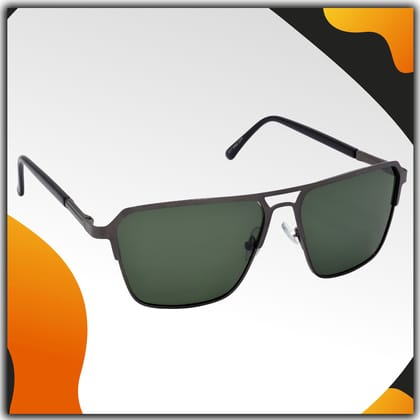 Stylish Rectangular Pilot Full-Frame Metal Polarized Sunglasses for Men and Women | Green Lens and Grey Frame | HRS-KC1017-GRY-GRN-P