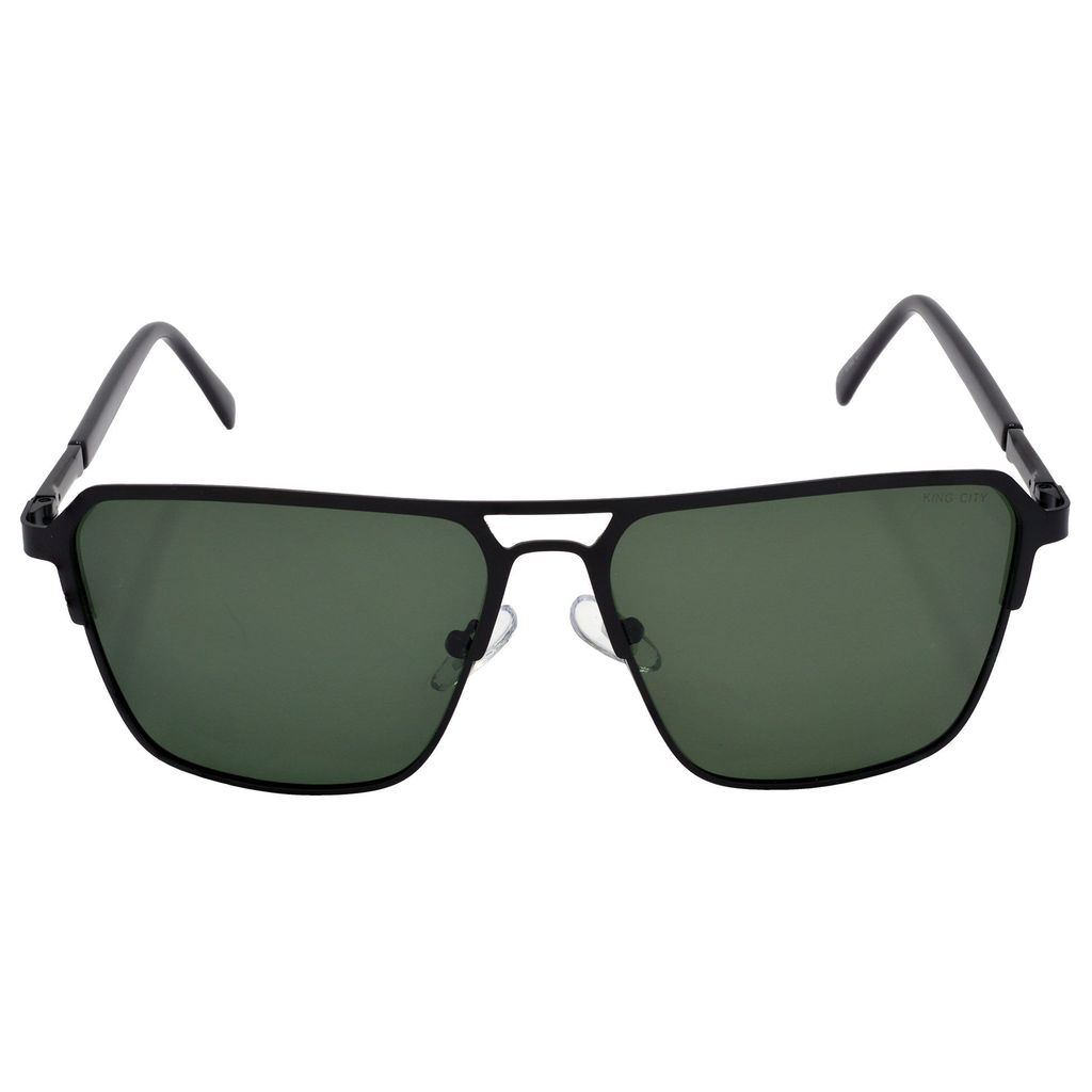 Stylish Rectangular Pilot Full-Frame Metal Polarized Sunglasses for Men and Women | Green Lens and Black Frame | HRS-KC1017-BK-GRN-P