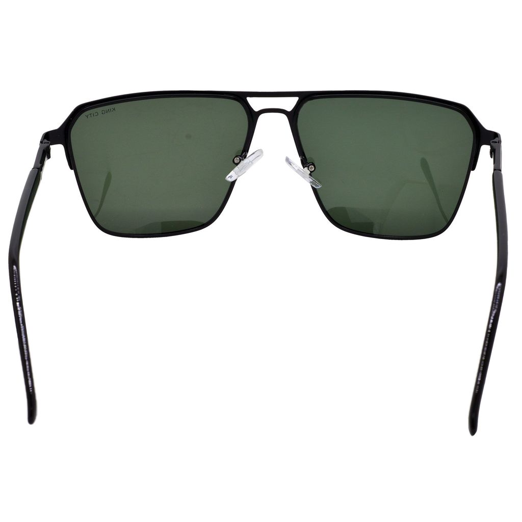 Stylish Rectangular Pilot Full-Frame Metal Polarized Sunglasses for Men and Women | Green Lens and Black Frame | HRS-KC1017-BK-GRN-P