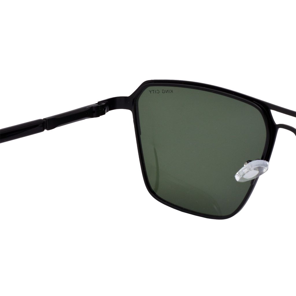 Stylish Rectangular Pilot Full-Frame Metal Polarized Sunglasses for Men and Women | Green Lens and Black Frame | HRS-KC1017-BK-GRN-P