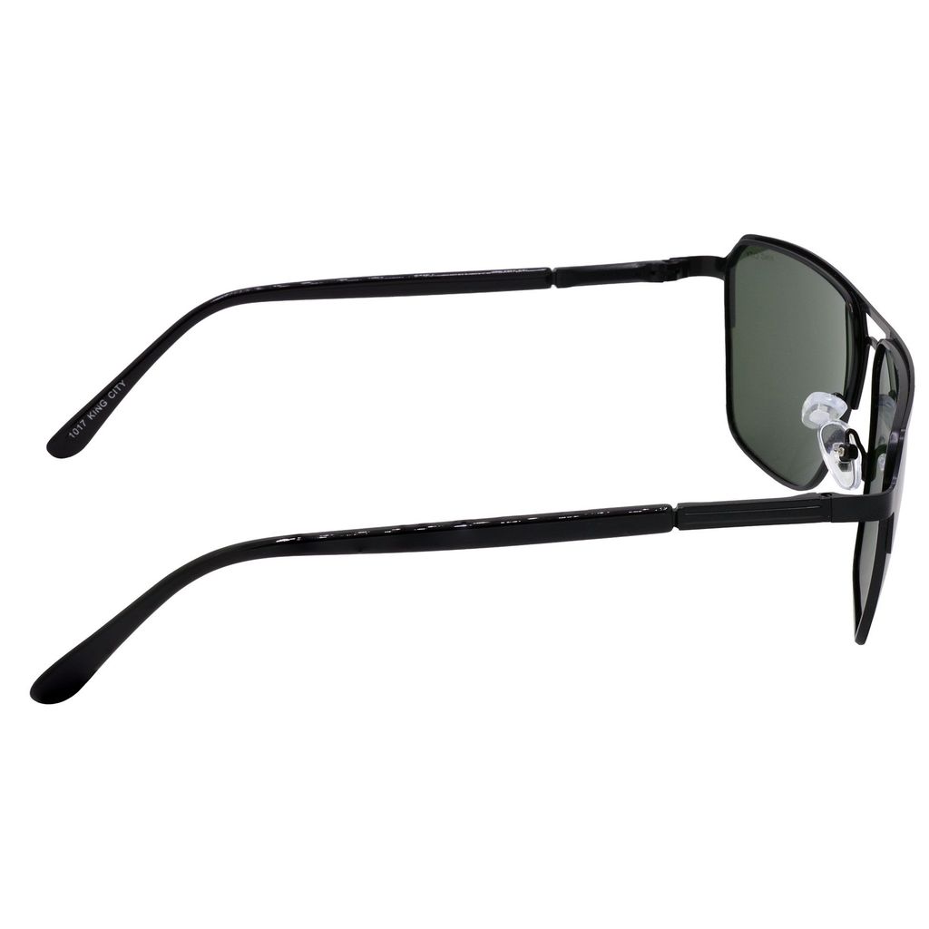 Stylish Rectangular Pilot Full-Frame Metal Polarized Sunglasses for Men and Women | Green Lens and Black Frame | HRS-KC1017-BK-GRN-P