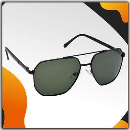 Stylish Retro Square Pilot Full-Frame Metal Polarized Sunglasses for Men and Women | Green Lens and Black Frame | HRS-KC1018-BK-GRN-P