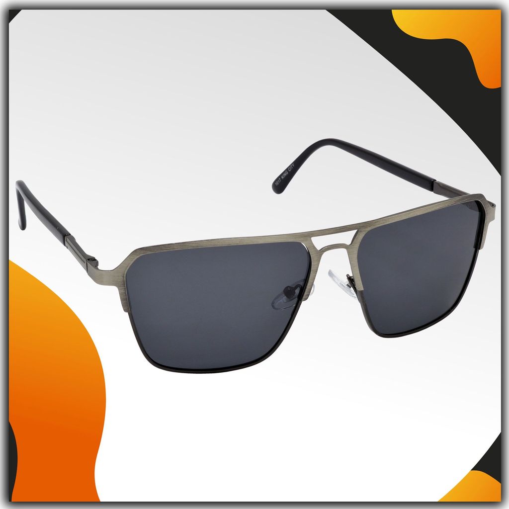 Stylish Rectangular Pilot Full-Frame Metal Polarized Sunglasses for Men and Women | Black Lens and Steel Grey Frame | HRS-KC1017-LGRY-BK-P - Sunglasses | Buy online on ZillyBuy