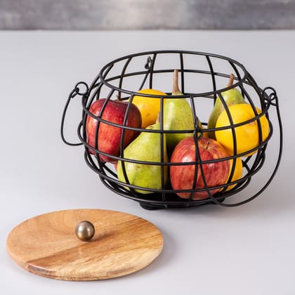 Cache wire basket with lid in Black Color