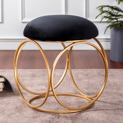 Classic Velvet Ring Metallic Stool in Black Color